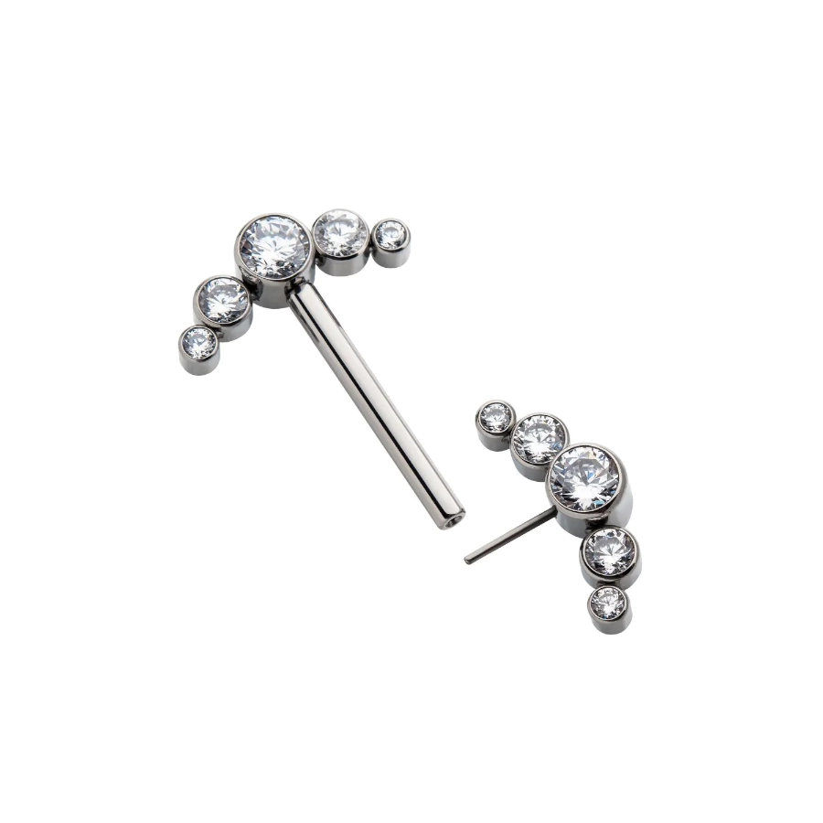 [iv_barbell_teton_02-TITLSNP15C] Piercing Barbell - Titane F136 Threadless Gamme Invictus - Barbell 02 sans filetage threadless cluster 5 strass 1,6 x 14 mm*