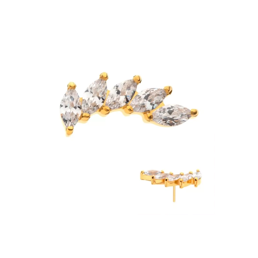 [iv_embout_threadless_gold_01-POURBOIRE24KTLS800] Embout Piercing Threadless Pvd Gold 01 Invictus - Embout sans filetage en titane f136 5 marquise eventail incurve