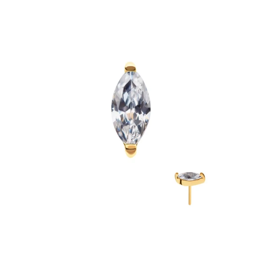 [iv_embout_threadless_gold_06-TIP24KTLS38C] Embout Piercing Threadless Pvd Gold 06 Invictus - Embout sans filetage en titane f136 marquise strass griffe