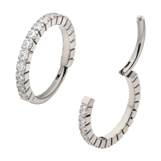 Piercing Anneau Titane 11 - Invictus Titane F136 - Clicker anneau a charniere crans 13 strass