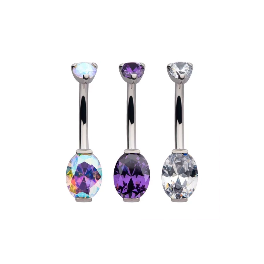 Piercing Banane - Titane F136 Gamme Invictus -Banane 1 avec pas de vis interne strass ovale 1,6 x 11,2 mm*
