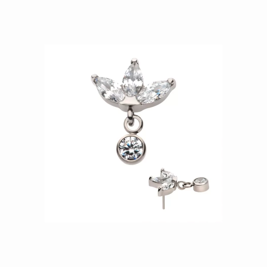 [iv_em_th_05-titresdng02c] Piercing Embout - Titane F136 Gamme Invictus - Embout 5 sans filetage threadless marquise 3 strass*