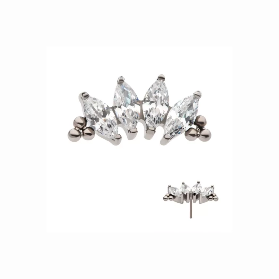 [iv_em_th_07-titls807] Piercing Embout - Titane F136 Gamme Invictus - Embout 7 sans filetage threadless marquise 4 strass*