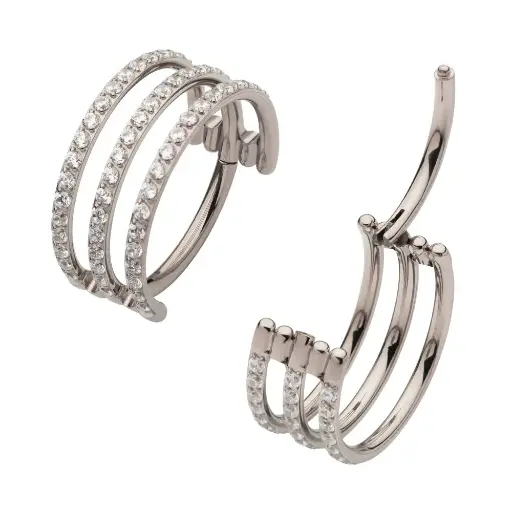 [iv_anneau_12-TISGRH7508] Piercing Anneau Titane 12 - Invictus Titane F136 - Clicker anneau a charniere triple cerceau sertie strass