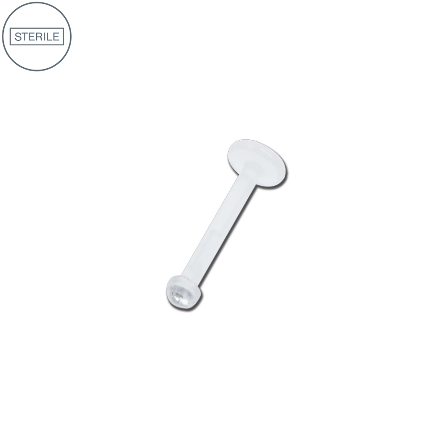 Labret Piercing - Bioflex Sterile - Labret en bioflex antimicrobien avec bille strass