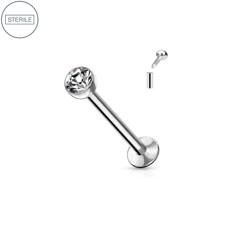 Piercing Labret - Labret Interne Stérile - Piercing en titane avec pas de vis interne et bille strass