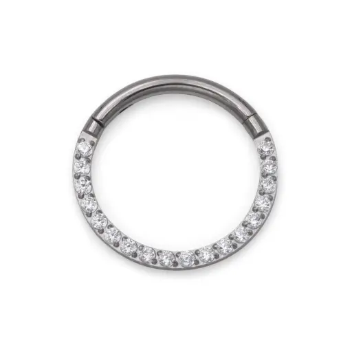 Piercing Anneau - Titane F136 Gamme Hand Ink - Clicker 41 avec fermeture à charnière sertie de 18 strass*