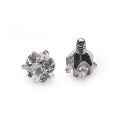 Piercing Embout - Titane F136 Gamme Hand Ink - Embout 128 avec pas de vis interne 0,9 mm pour piercing 1,2 mm strass étoile griffée*