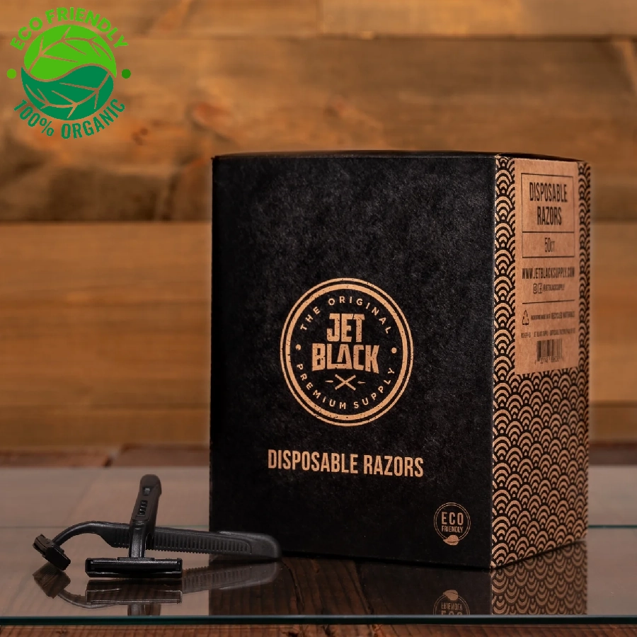 [b_rasoir_sterile_jetblack] Rasoir Biodegradable Tattoo - Jet Black -  Rasoirs stériles en paille de blé noir éco-friendly double lames - Boîte de 50 rasoirs