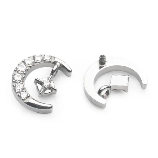 [ns_embout_220-p220_09] Piercing Embout - Titane F136 Gamme Hand Ink - Embout 220 avec pas de vis interne 0,9 mm pour piercing 1,2 mm lune strass pendentif 8 mm*