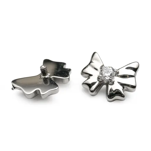 [ns_embout_222-p222_09] Piercing Embout - Titane F136 Gamme Hand Ink - Embout 222 avec pas de vis interne 0,9 mm pour piercing 1,2 mm nœud papillon avec strass 8 mm*
