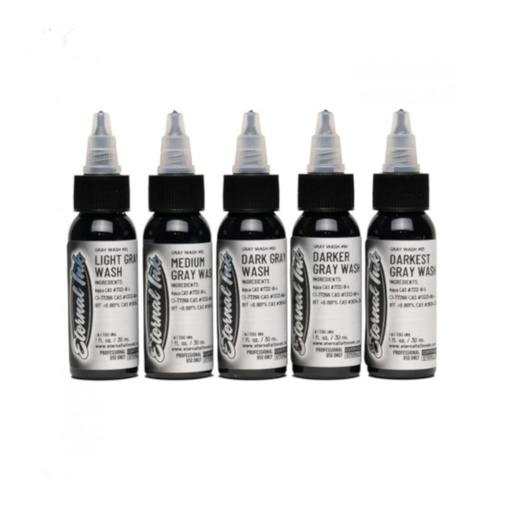 [p_eternal_set_greywash] Eternal Ink Set Gray Wash - Mélange pour le tatouage encre reach 5x30ml