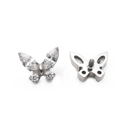 [ns_embout_110-p110_09] Piercing Embout - Titane F136 Gamme Hand Ink - Embout 110 avec pas de vis interne 0,9 mm pour piercing 1,2 mm papillon avec strass 6 mm*