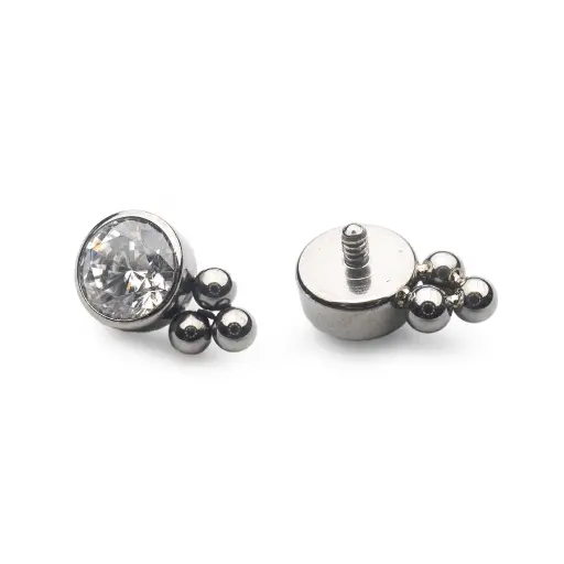 [ns_embout_63-p063_09] Piercing Embout - Titane F136 Gamme Hand Ink - Embout 63 avec pas de vis interne 0,9 mm pour piercing 1,2 mm strass avec 3 perles*