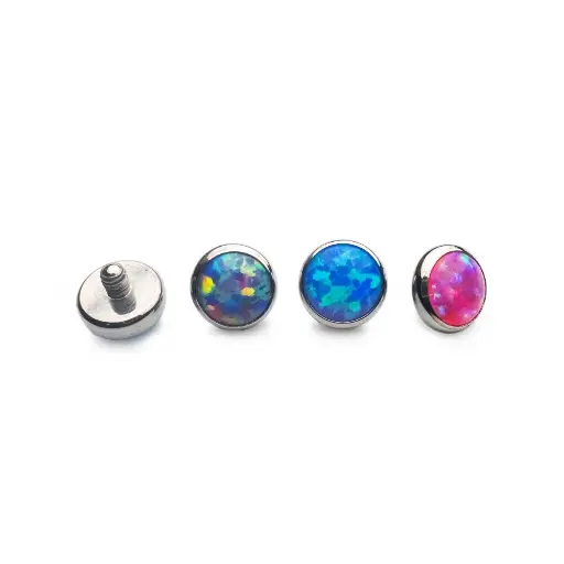 Piercing Embout - Titane F136 Gamme Hand Ink - Embout 12 avec pas de vis interne 0,9 mm pour piercing 1,2 mm opale plate 3 mm*
