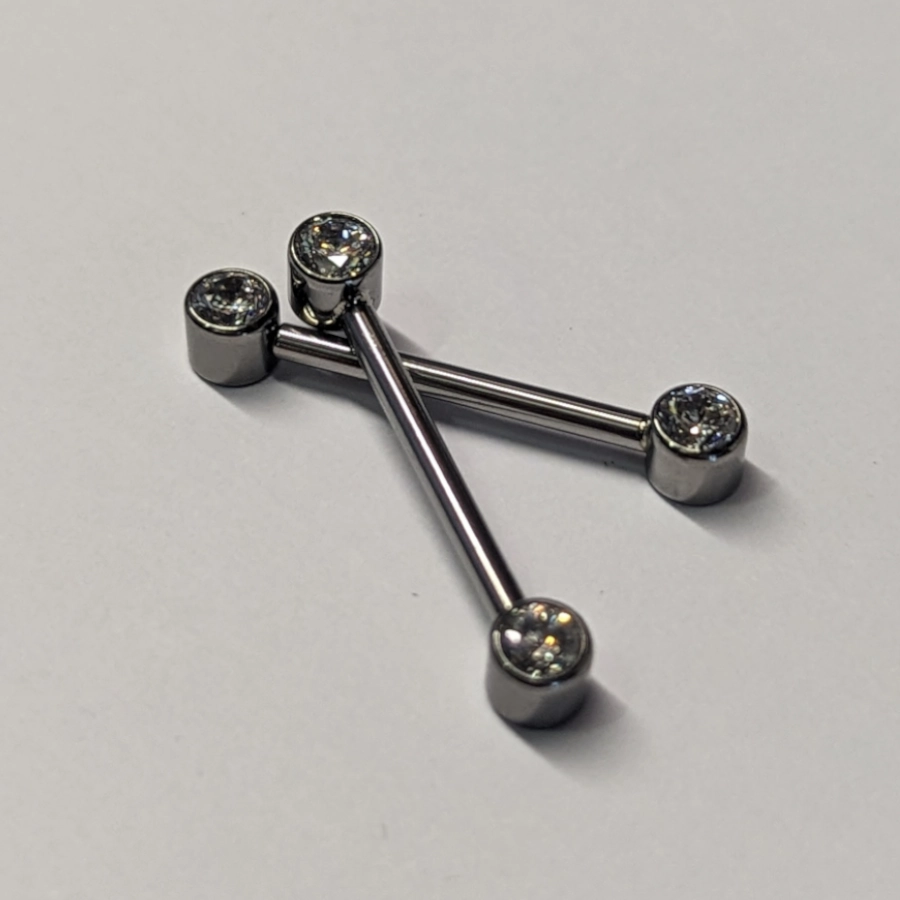 Barbell Titane Piercing Teton - Gamme Hand Ink - Barbell en titane f136 sertie de 2 strass