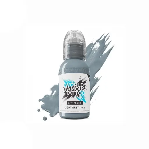 [ki_world_light_grey_1v2-LTLG1V21] Encre Tattoo Grise - World Famous Ink Limitless Light Grey 1 V2 - Mélange pour le tatouage encre reach 30 ml du set carli jarlier