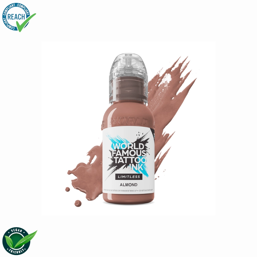 [ki_world_famous_almond-LTPRA1] Encre Tatouage Marron - World Famous Tattoo Ink Limitless Almond - Melange pour le tatouage REACH 30ml du set pink ribbon
