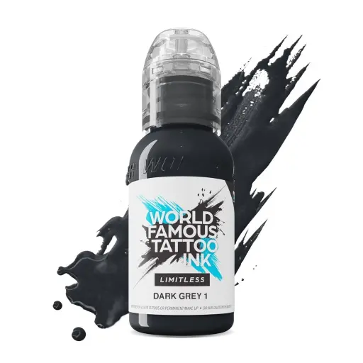 [ki_encre_world_famous_dark_grey_1-LTDG11-S] Encre Tattoo Grise - World Famous Ink Limitless Dark Grey 1 - Mélange pour le tatouage encre reach 30 ml