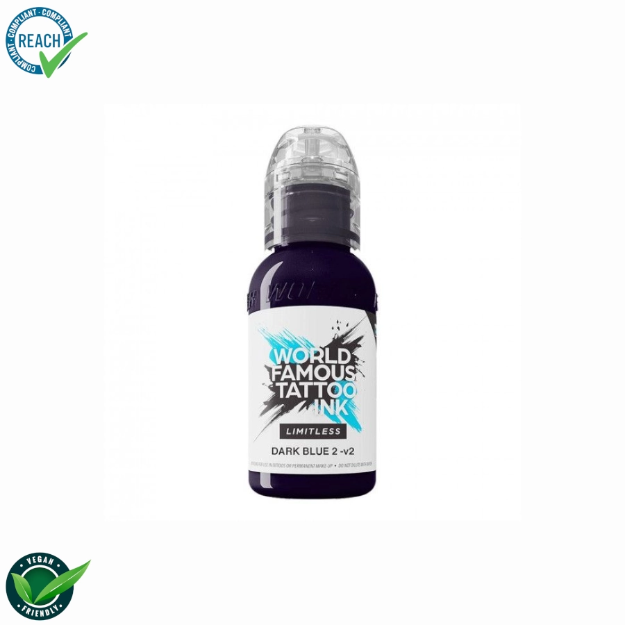 [ki_world_limitless_dark_blue_2-LTDB2V21] Encre Tattoo Bleu - World Famous Ink Limitless Dark Blue 2 V2 - Melange pour le tatouage encre REACH 30 ml