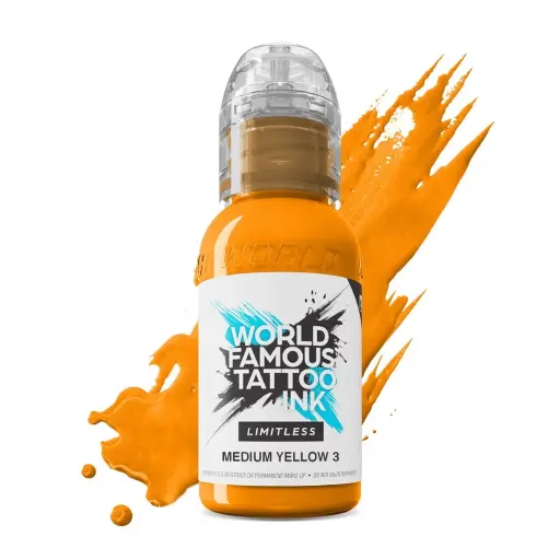 [ki_encre_world_famous_medium_yellow_3-LTMY31-S] Encre Tattoo Jaune - World Famous Ink Limitless Medium Yellow 3 - Mélange pour le tatouage encre reach 30 ml