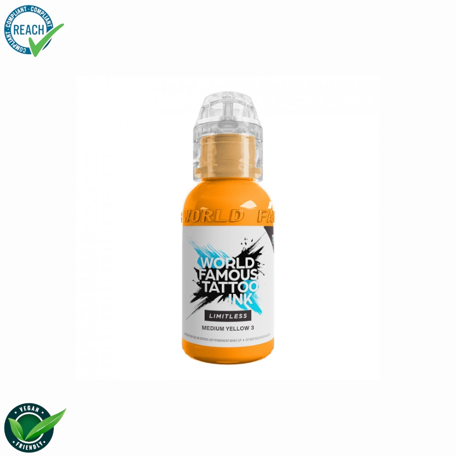 [ki_world_limitless_medium_yellow_3-LTMY31] Encre Tattoo Jaune - World Famous Ink Limitless Medium Yellow 3 - Melange pour le tatouage encre REACH 30 ml