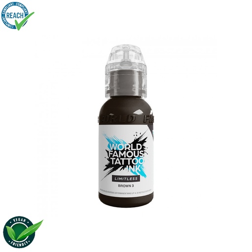 [ki_world_limitless_brown_3] World famous ink limitless encre pour le tatouage REACH brown 3