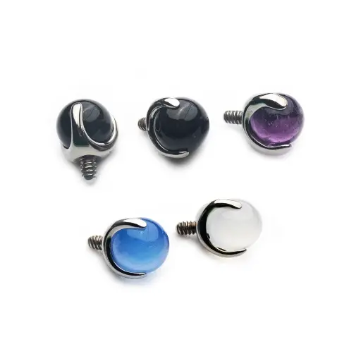 Embout Titane Piercing - Gamme Hand Ink - Embout 25 en titane f136 pour pas de vis interne en pierre agate