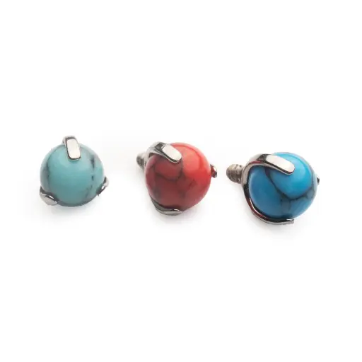 Embout Titane Piercing - Gamme Hand Ink - Embout 24 en titane f136 pour pas de vis interne en pierre turquoise