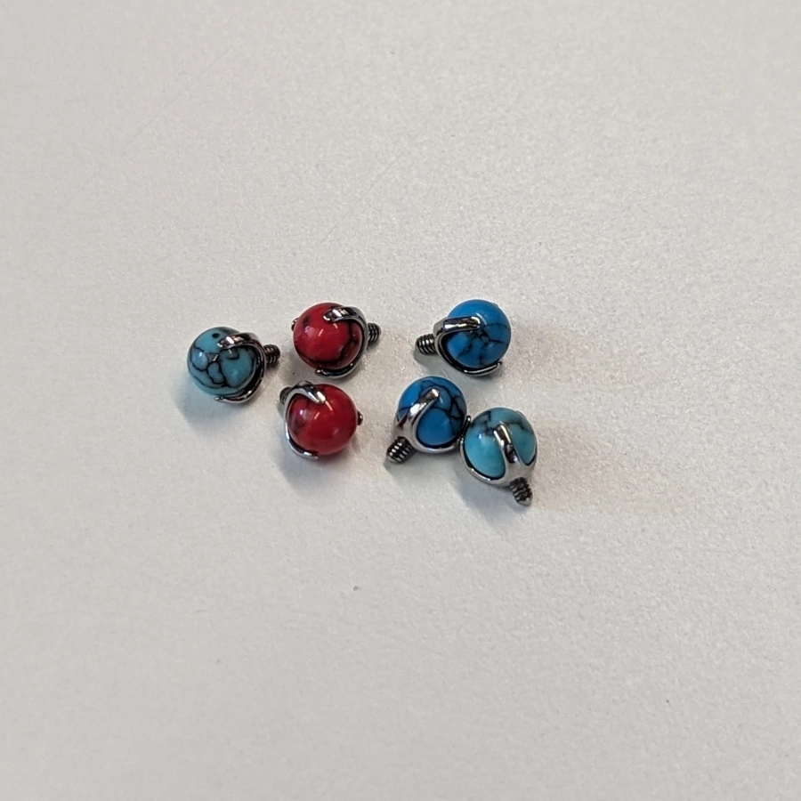 Piercing Embout - Titane F136 Gamme Hand Ink - Embout 07 avec pas de vis interne pierre turquoise