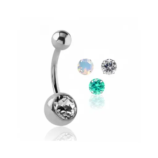 Piercing Nombril en Titane – Banane avec Strass & Pas de Vis Externe*