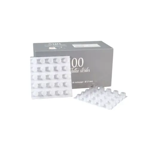Caps Encre Tatouage Sterile - Caps Tattoo Steriles - Boîte de 500 caps en plastique à fond plat avec base large