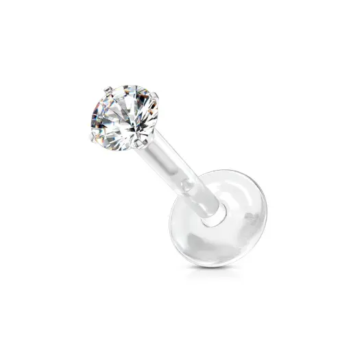 Piercing Labret - Bioflex Interne - Labret bioflex avec embout argent et strass 2 mm*