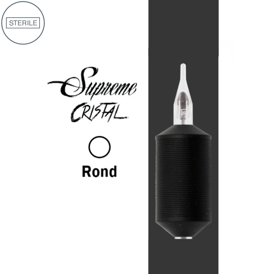 Tubes Aiguille Tattoo - Supreme Cristal Rond - Tubes stériles avec grip en silicone pour aiguilles traditionnelles de tatouage