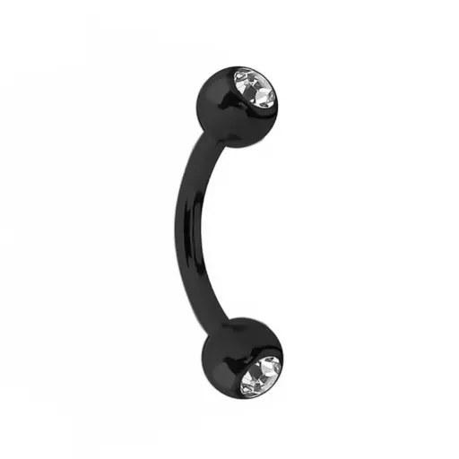 Piercing Banane - Acier Noir - Banane avec pas de vis externe et bille double strass*