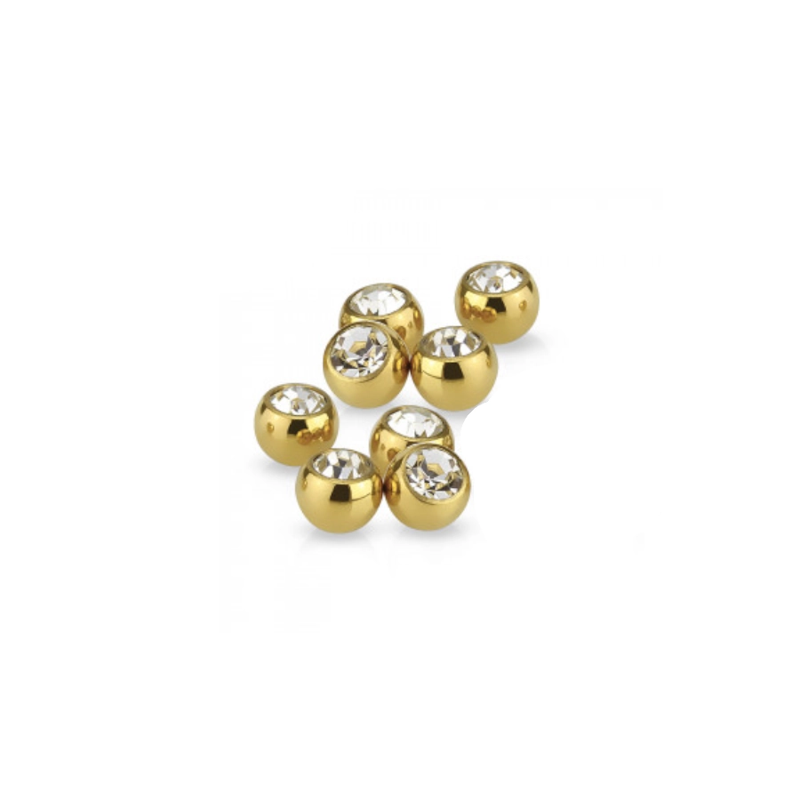 Piercing Bille - Acier Gold Strass - Bille pour piercing en acier doré avec strass blanc*