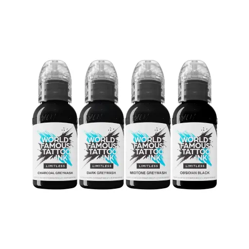 [ki_world_limitless_set_lining_and_shading-LTLNSS1] Encre Tattoo Set - World Famous Ink Limitless Lining and Shading - Mélange pour le tatouage encre reach 4 x 30 ml
