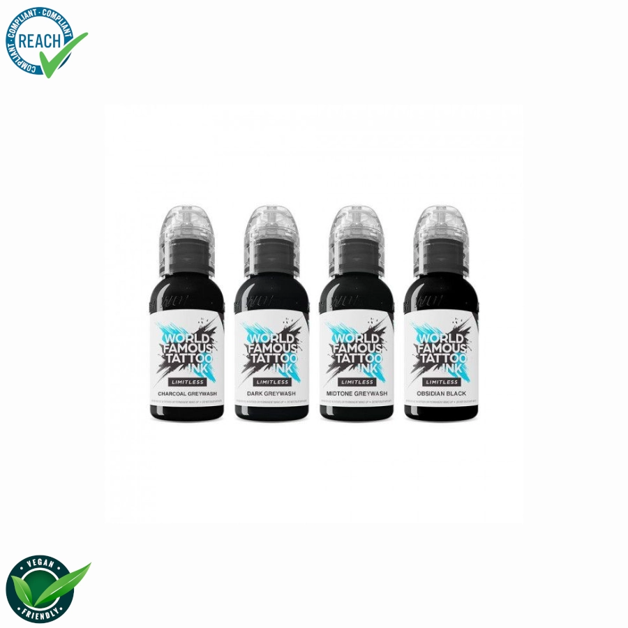 [ki_world_limitless_set_lining_and_shading-LTLNSS1] Encre Tattoo Set - World Famous Ink Limitless Set Lining and Shading - Melange pour le tatouage REACH 4 x 30 ml