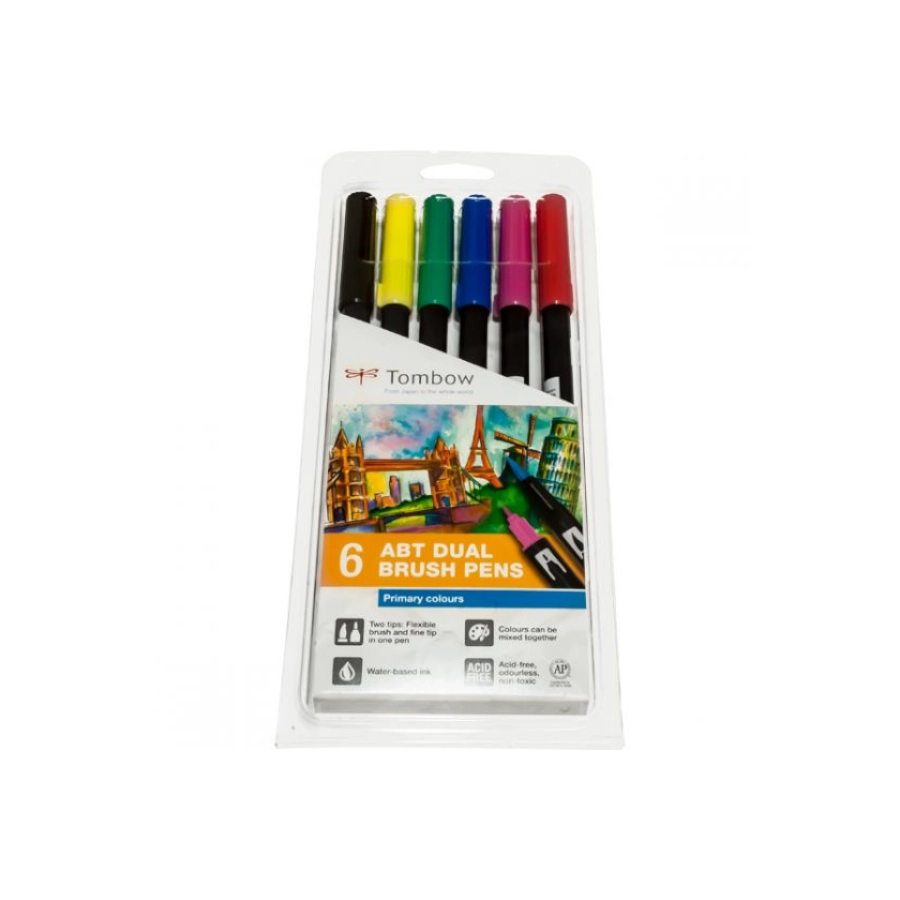 [p_set_tombow_primaire-ta104] Tombow Set 6 Couleurs Primaire Abt - Feutres pinceaux idéal freehand tatouage et dessin tattoo