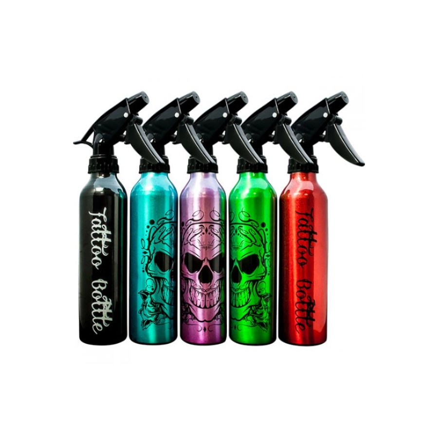 Spray Vide Tattoo - Flacon Pulvérisateur Aluminium - Vaporisateur couleur pour produit de tatouage avec motif tete de mort