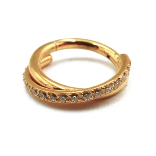 Piercing Anneau - Titane F136 Gold Stérile - Anneau 82 en titane pvd gold motif twist strass blanc*