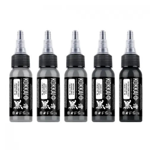 [tl_REACH_encre_kokkai_set_opaque_grey] Set Encre Tattoo Grise - Kokkai Sumi Cold Opaque Grey Set - Mélange pour le tatouage reach 5 x 30 ml* 