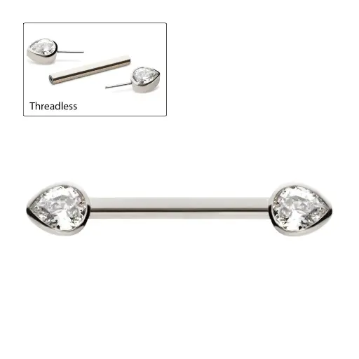 [iv_barbell_threadless_3-titlsnp16c] Piercing Barbell - Titane F136 Threadless Gamme Invictus - Barbell 03 sans filetage threadless strass larme 1,6 x 14 mm*