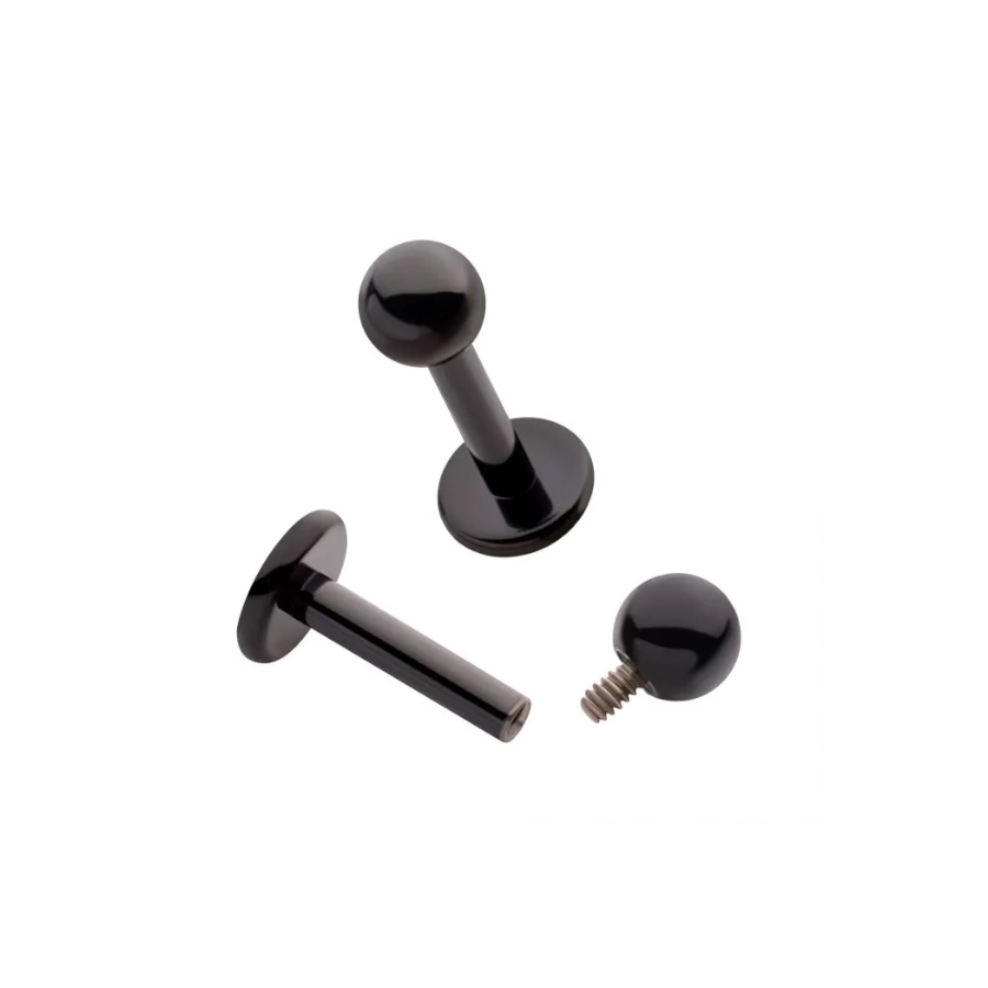 Piercing Labret - Titane F136 Noir Gamme Invictus - Labret 01 avec pas de vis interne et bille noire* 
