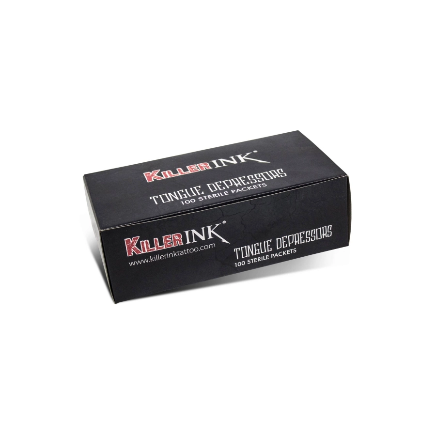 [ki_abaisse_langue_sterile_killer-ki-tongues-sterile] Abaisse Langue Tattoo - Tongue Depressors Killer Ink - Boîte de 100 abaisses langues en bois stériles emballés individuellement pour tattoo*