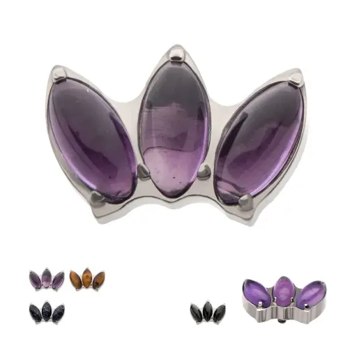 Piercing Embout - Titane F136 Gamme Invictus - Embout 36 avec pas de vis interne 0,9 mm pour piercing 1,2 mm marquise éventail 3 pierres*