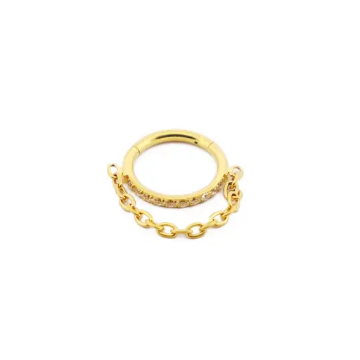 Anneau Piercing - Anneau Titane Stérile 01 - Anneau en titane pvd gold strass et pendentif chaine