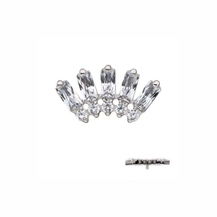 [iv_embout_27-titd996_16c] Piercing Embout - Titane F136 Gamme Invictus - Embout 27 avec pas de vis interne 0,9 mm pour piercing 1,2 mm cluster 5 baguettes strass*
