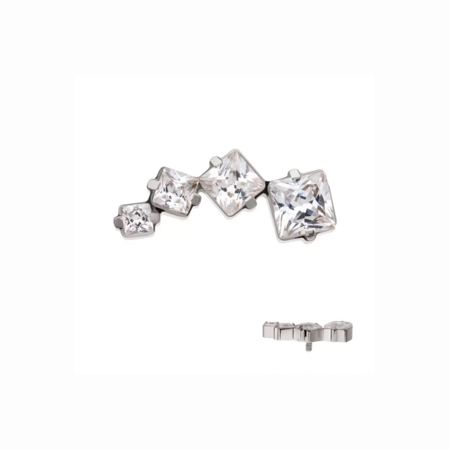 [iv_embout_25-titd994_16c] Piercing Embout - Titane F136 Gamme Invictus - Embout 25 avec pas de vis interne 0,9 mm pour piercing 1,2 mm grappe carré 4 strass*
