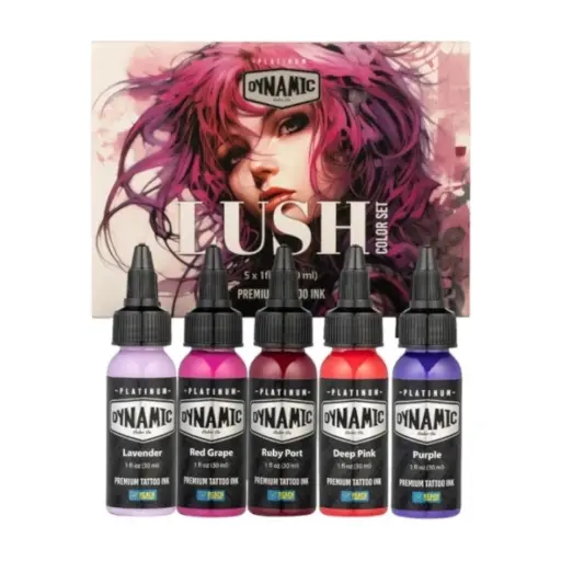 [ki_set_dynamic_lush-DYNAMIC30-PL-LUSH-SET] Encre Tattoo - Platinum By Dynamic Set Lush - Mélange pour le tatouage encre 5 x 30 ml reach